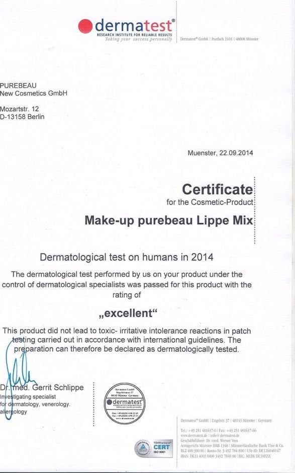 Certificate make-up purebeau Lippe Mix